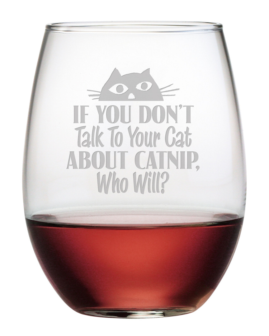 Susquehanna Glass Set Of 4 Talk To Your Cat Stemless Wine Tumblers