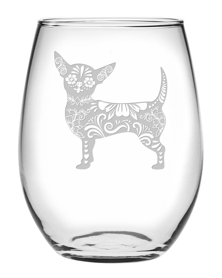 Susquehanna Set Of 4 21oz Chihuahua De Los Muertos Stemless Wine Glasses