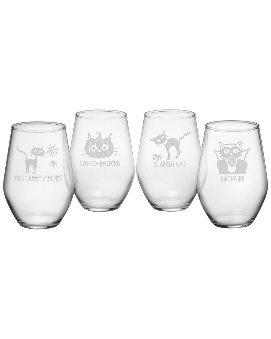 Susquehanna Glass Scaredy Cat Assortment Set Of 4 19oz Stemless Wine Glasses