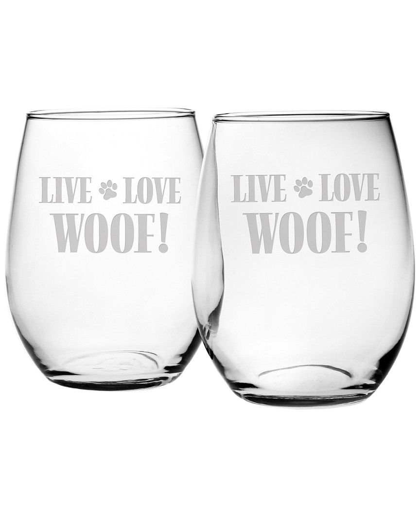 Susquehanna Glass 21oz Live Love Woof Stemless Wine Set Of 4