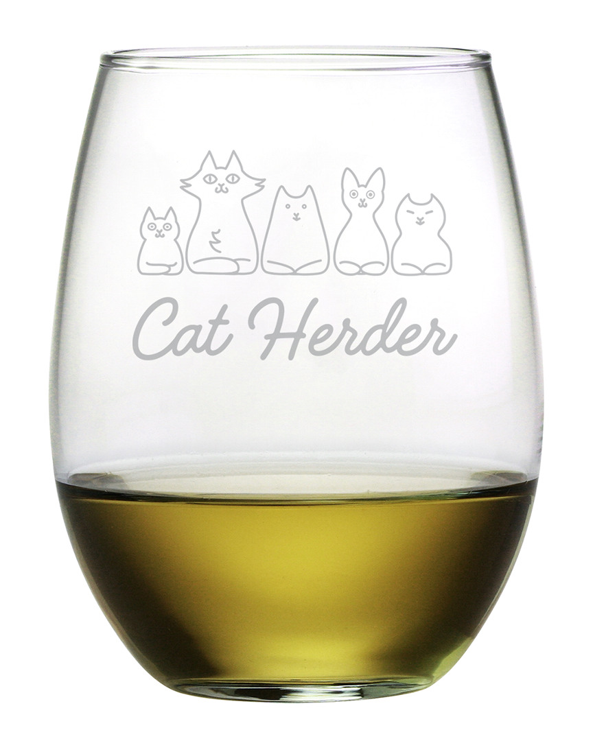 Susquehanna Glass Set Of 4 Cat Herder Stemless Wine Tumblers