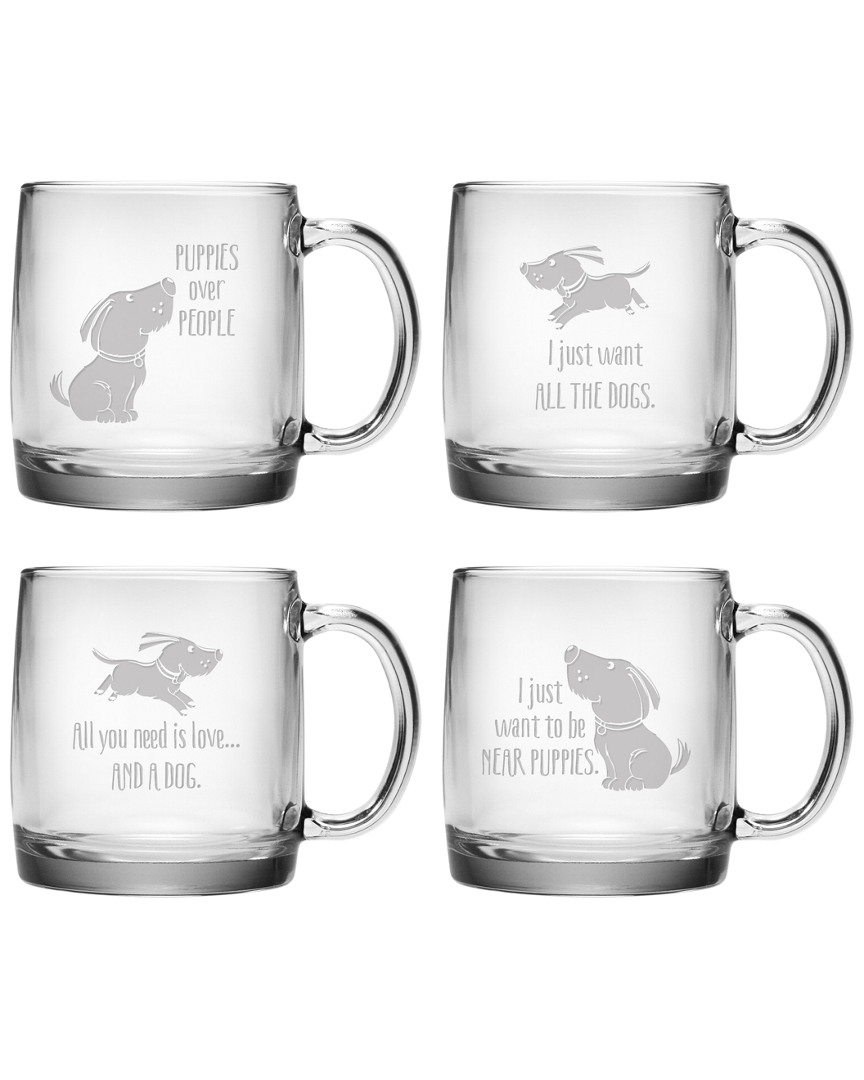Susquehanna Glass Happy Dog Assortment Coffee Mug Set Of 4