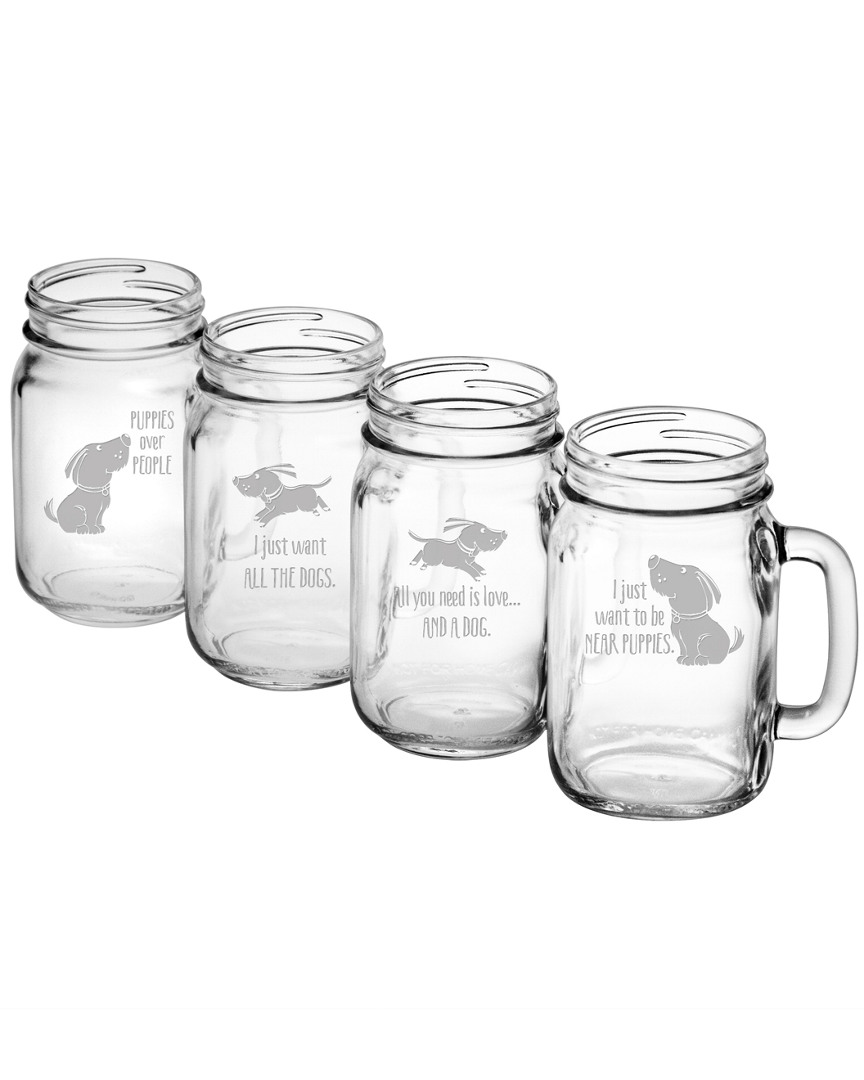 Susquehanna Glass Happy Dog Assortment Handled Drinking Jar Set Of 4